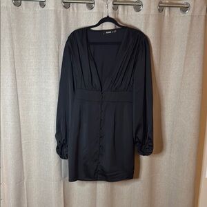 Missguided Black Mini Dressblack satin deep V mini